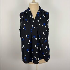 Talbots Blouse Sleeveless Black Polka Dot Petite M